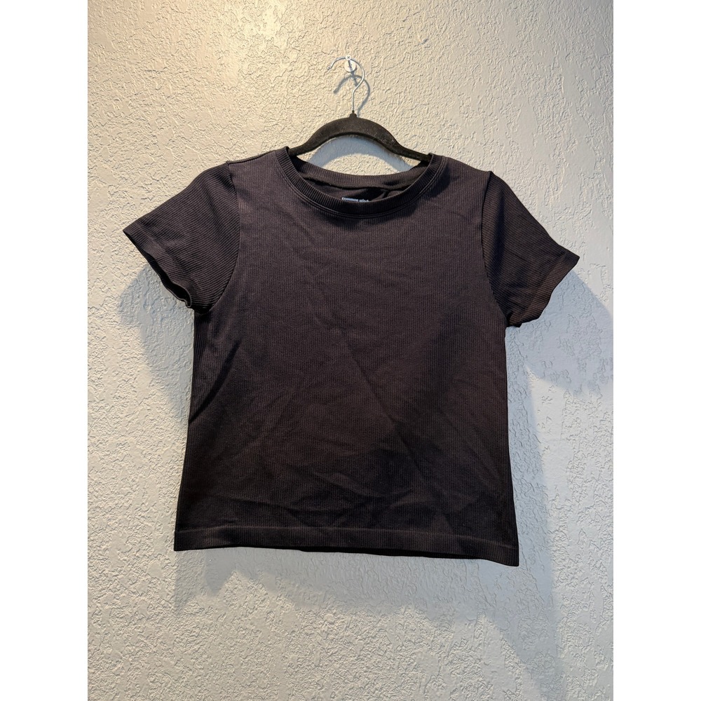 Common Stitch Womens XL Ribbed Short Sleeve Crew Neck T-Shirt Black Slim Fit